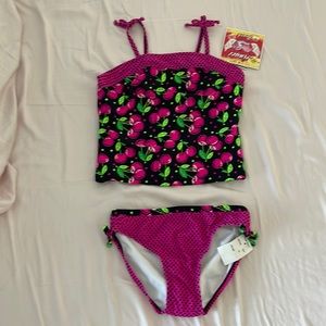 Girls Pink/Black/Green Tankini - Size 12